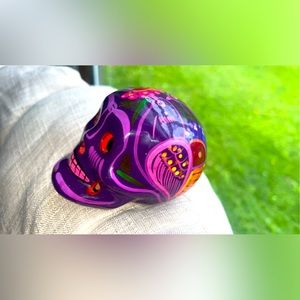 Hand painted ceramic glazed sugar skull made in Mexico